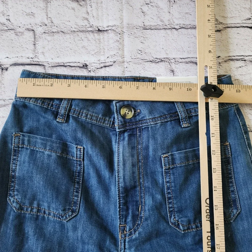 H&M Women Wide High Waist Jeans Blue Medium Wash Patch Pocket Denim US 2 NEW